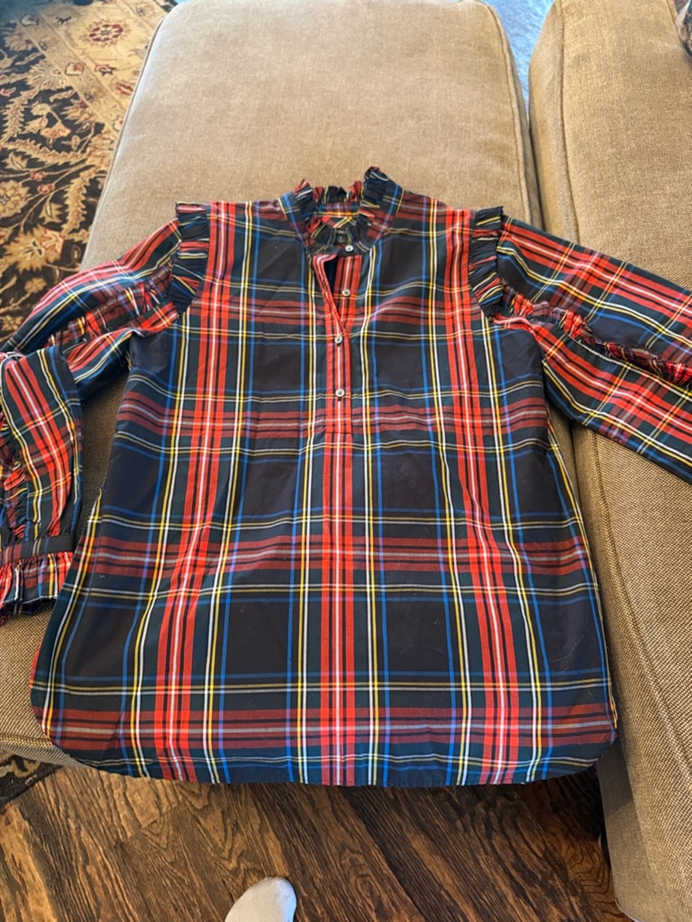 Women’s J.Crew Navy Red Plaid Long-Sleeve Top